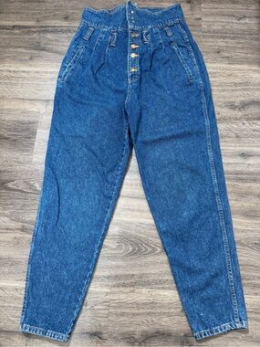 Vintage Paperbag Waist High Rise Mom Jeans Womens Size 13 Blue Denim Tapered